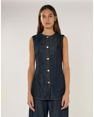 Glamorous Denim Sleeveless Blouse - Blue