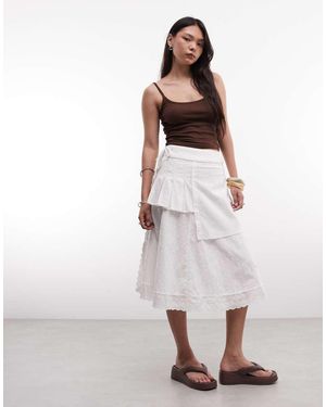 Daisy Street Midi Rok Met Broderie En Bovenlaag - Wit