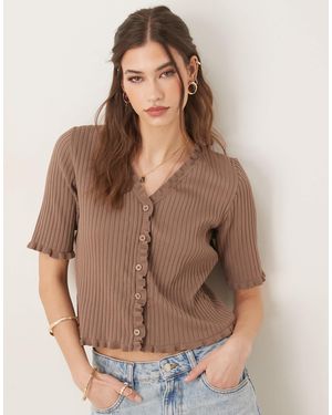 ASOS Gilet en maille avec bords volantés - moka - Marron