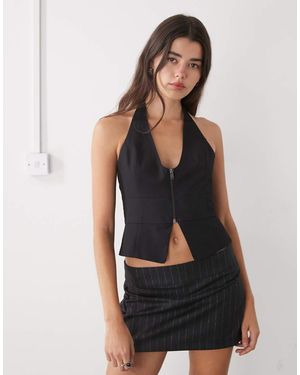 Monki Halter Neck Open Back Zip Front Vest - Black