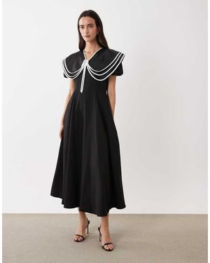Sister Jane Vestito Midi Con Maniche A Sbuffo E Colletto Oversize - Bianco