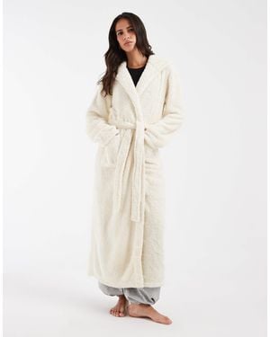 Loungeable Cozy Teddy Hooded Maxi Robe - White