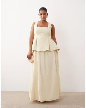 ARRANGE Curve Square Neck Maxi Dress With Linear Jacquard Skirt - Natural