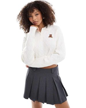 Bershka Cable Knit Teddy Bear Jumper - White