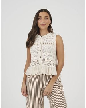 Brave Soul Pointelle Knit Waistcoat With Frill Hem - Natural