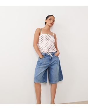 Nobody's Child Petite Sutton Denim Drawstring Jorts - Blue