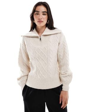 Threadbare Maglione A Trecce Ècru Con Colletto E Zip Corta - Bianco
