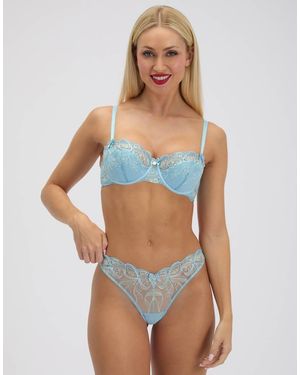 Boux Avenue Jules Bow Embroidered Balconette Bra Underwired Lingerie - Blue