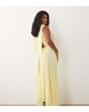 Tfnc Plus Bridesmaids Chiffon Cowl Neck Scarf Detail Maxi Dress - Yellow