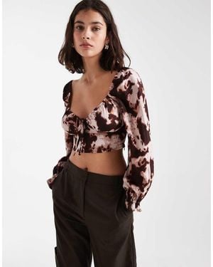 New Look Cow Print Long Sleeve Milkmaid Top - Black