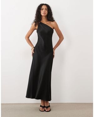 Mango Satin-midikleid mit one-shoulder-träger - Schwarz