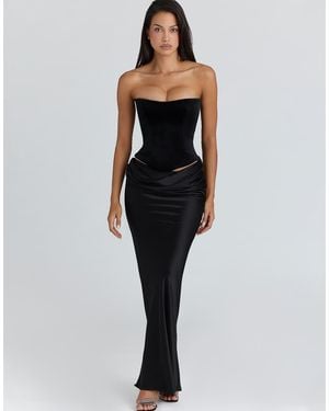 House Of Cb Beau Satin Draped Maxi Skirt - Black