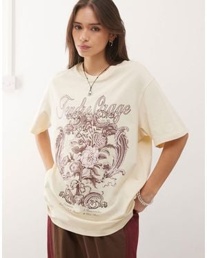 Monki Oversized Floral Graphic T-shirt - Natural