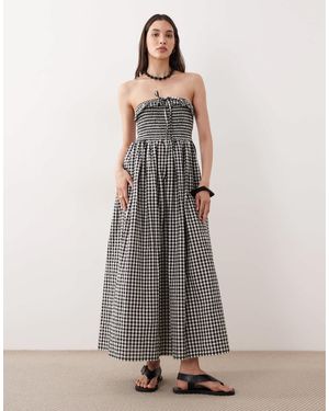 esmé studios – trägerloses maxi-strandkleid mit vichy-karomuster - Grau