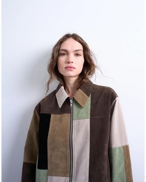 TOPSHOP Faux Suede Patchwork Bomber Jacket - Multicolor