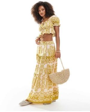 Wednesday's Girl Printed Tiered Maxi Skirt Co-ord - Metallic