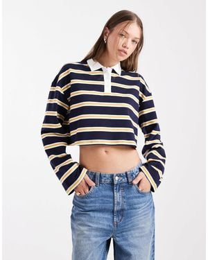 The Frolic Exclusive Cotton Cropped Long Sleeve Rugby Shirt - Blue