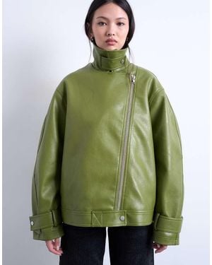 TOPSHOP Bikerjack Van Imitatieleer Met Opstaande Boord - Groen