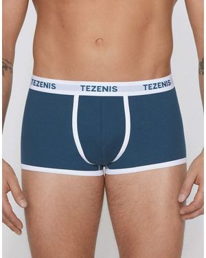 Tezenis Ribbed Cotton Boxers With Logo Elastic - Blue