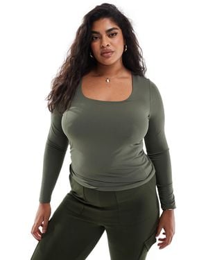 ONLY 2 Way Long Sleeve Square Neck Top - Green