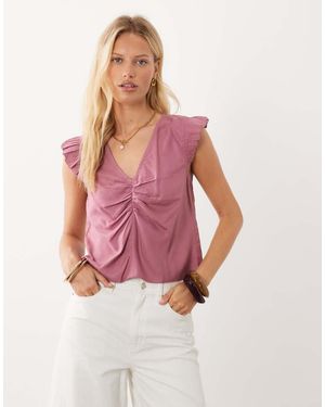 Mango Teen V Neck Frill Detail Top - Pink