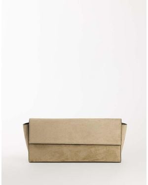TOPSHOP Clark Medium Suedette Fold Over Clutch Bag - Natural