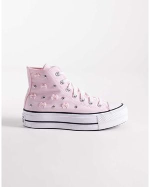 Converse Chuck Taylor All Star Lift Hi Platform Trainers With Bow And Stud Detailing - Pink