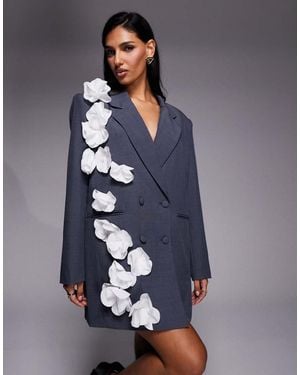 ASOS Blazer Dress With 3d Floral Detail - Blue