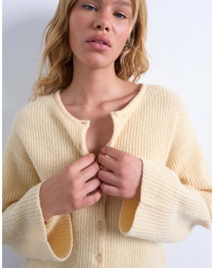 TOPSHOP Knitted Easy Ribbed Relaxed Cardigan - Natural