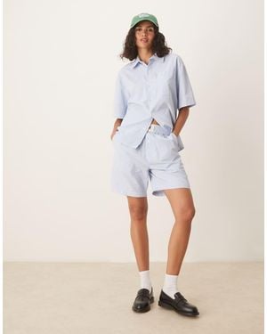 House Of Sunny Seersucker Box Fit Shorts Co-Ord - Blue