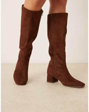ASOS Canary Block Heeled Knee Boots - Brown