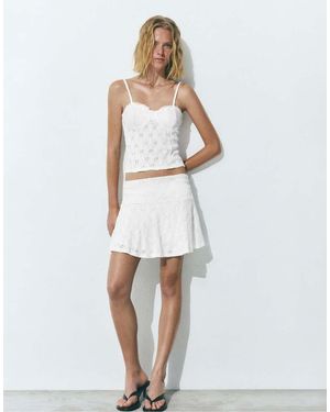 Pull&Bear Swiss Embroidery Mini Skirt - White