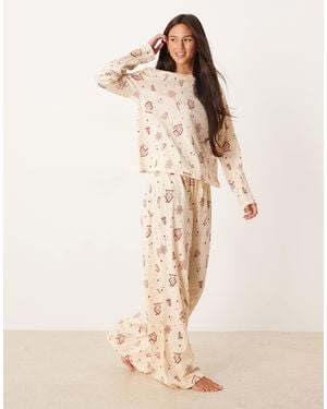 ASOS Christmas Cookie Long Sleeve Top & Trouser Pyjama Set - Natural