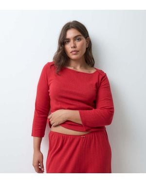 ASOS Asos Design Curve Lounge Pointelle Top Met Boothals En Driekwartmouwen - Rood