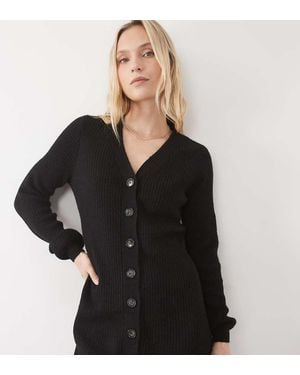 Vero Moda Button Front Balloon Sleeve Knitted Mini Dress - Black