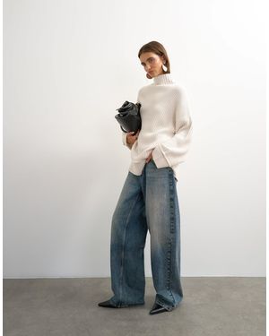 TOPSHOP Oversize-strickpullover mit hohem kragen, rollnaht-detail und wolle - Weiß
