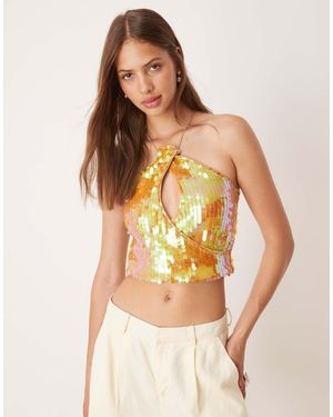 ASOS Allover Sequin Halterneck Top With Cut Out - Red