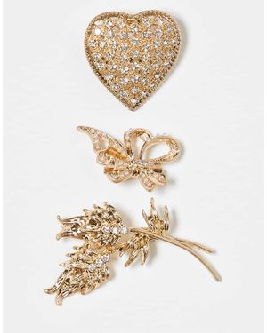 ASOS Pack De 3 Broches Dorados De Estilo Vintage De - Blanco