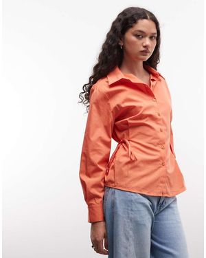 Reclaimed Vintage Shirt With Ruching Adjustable Fitted Tie Detail - Orange