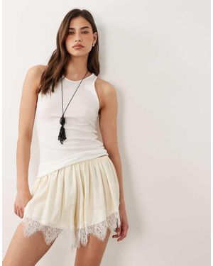 Mango Satin And Lace Shorts - Natural