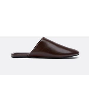 Stradivarius Leather Effect Slippers - Brown