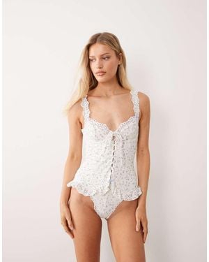 For Love & Lemons Daisy Frill Detail One Piece Swimsuit - White