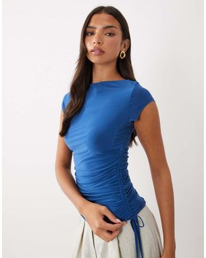 ASOS Lettuce Edge Cap Sleeve With Ruching Channel - Blue