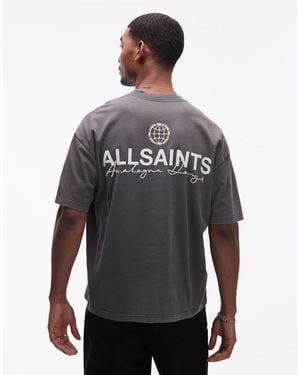 AllSaints Emblem Logo T-shirt With Back And Chest Prints - Blue