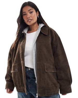ASOS Asos Design Curve Real Suede Oversized Bomber Jacket - Brown