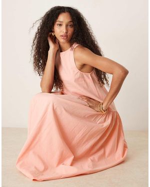 ASOS Aangerimpelde Midi-Jurk Met Rechte Hals En Verlaagde Taille - Roze
