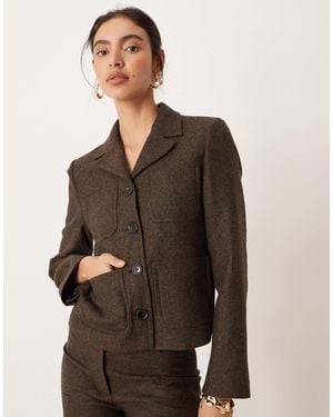 Mango Camila Wool Mix Short Blazer - Brown