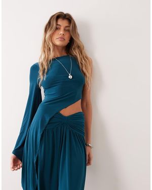ASOS Long Split Sleeve Draped Long Line Top - Blue