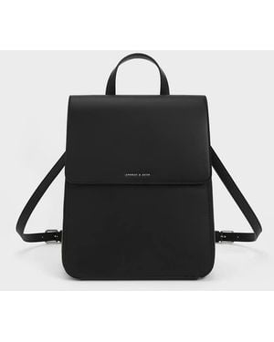 Charles & Keith Octavia Front Flap Structured Backpack - Black