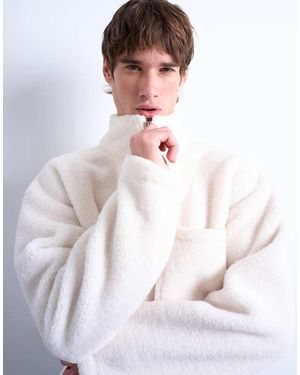 TOPMAN Sudadera Con Cremallera Corta De Borreguito De -Blanco